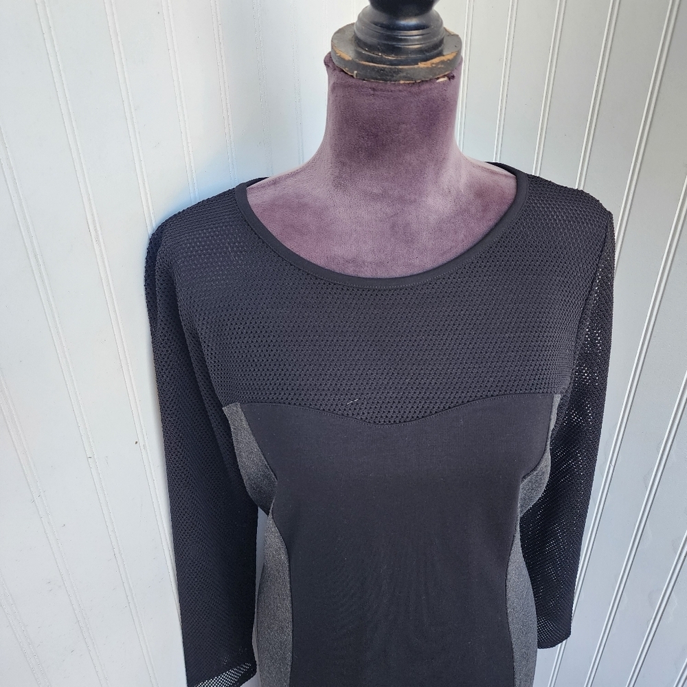 Kensie Womens Dress Classy Black Gray Mesh Front Zipper Long Sleeve Sz L - Picture 2 of 15